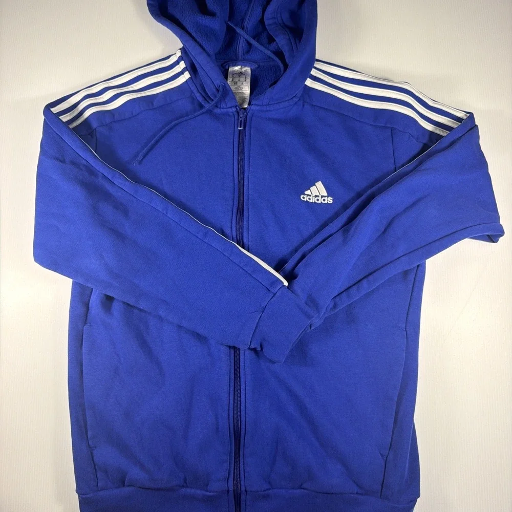 Adidas Men's 3 Stripes Fleece Full Zip Hoodie Sweatshirt Semi Lucid Blue Medium